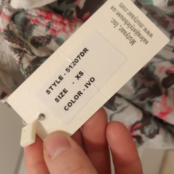 Sim & Sam Womens XS Pink Grey Green Tropical Smocked Lined Maxi Dress - Picture 7 of 8